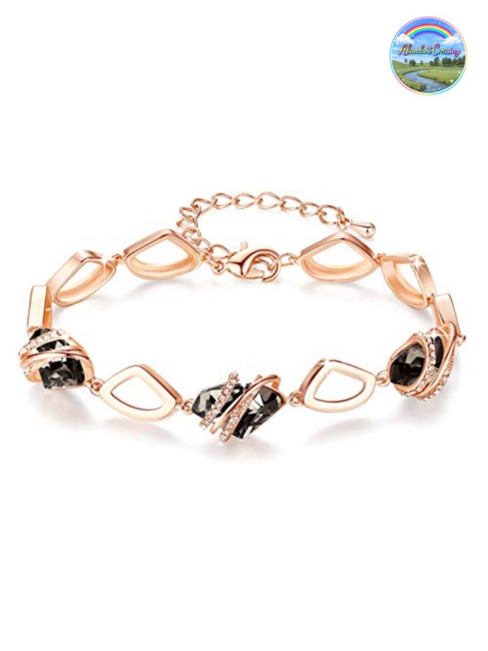 Leafael Wish Stone Link Charm Bracelet 18K Rose Gold Plated Birthstone Crystal